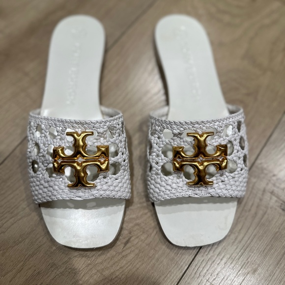 Tory Burch Shoes - Tory Burch Eleanor White and Gold Woven Sandals size 37.5